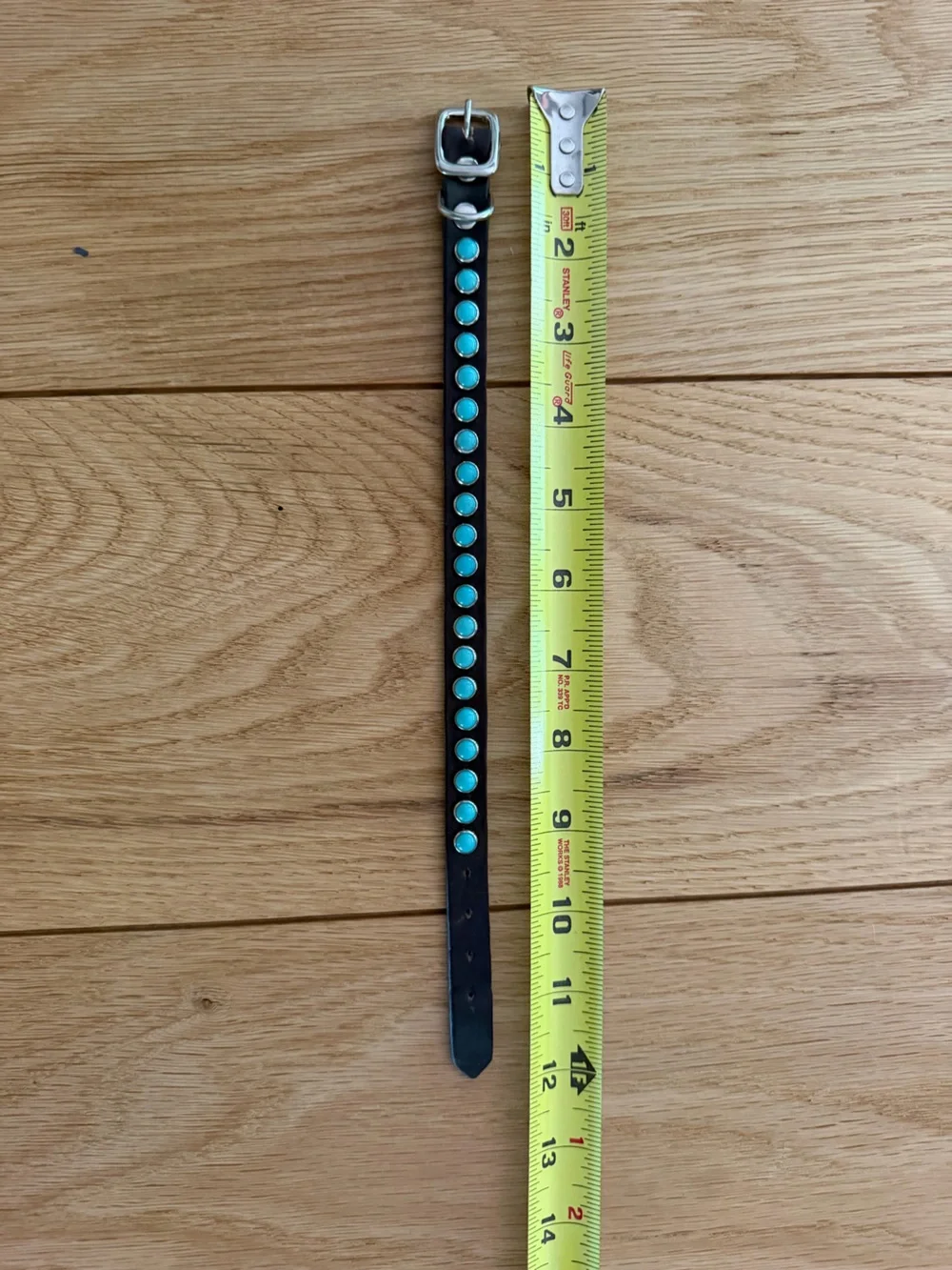 Black Leather Dog Collar with Turquoise - for small dog or puppy 12